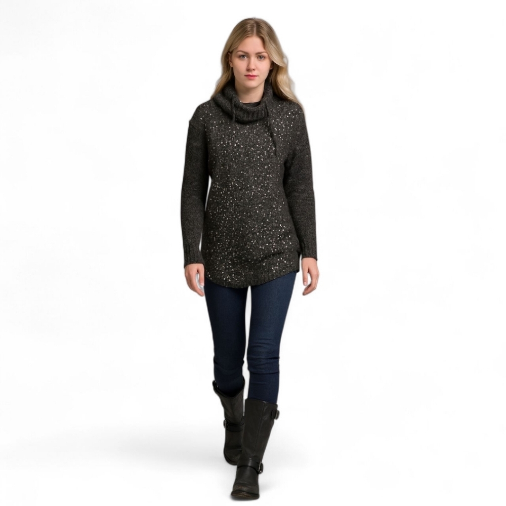 Harley-Davidson Organic Sequined Biker Winter Gray Knit Wool Hoodie - Women's CN